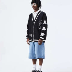 Cardigan College Knitted Sweater Acrylic Crew Neck