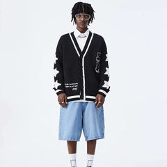 Cardigan College Knitted Sweater Acrylic Crew Neck