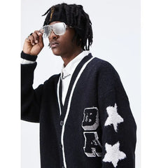 Cardigan College Knitted Sweater Acrylic Crew Neck