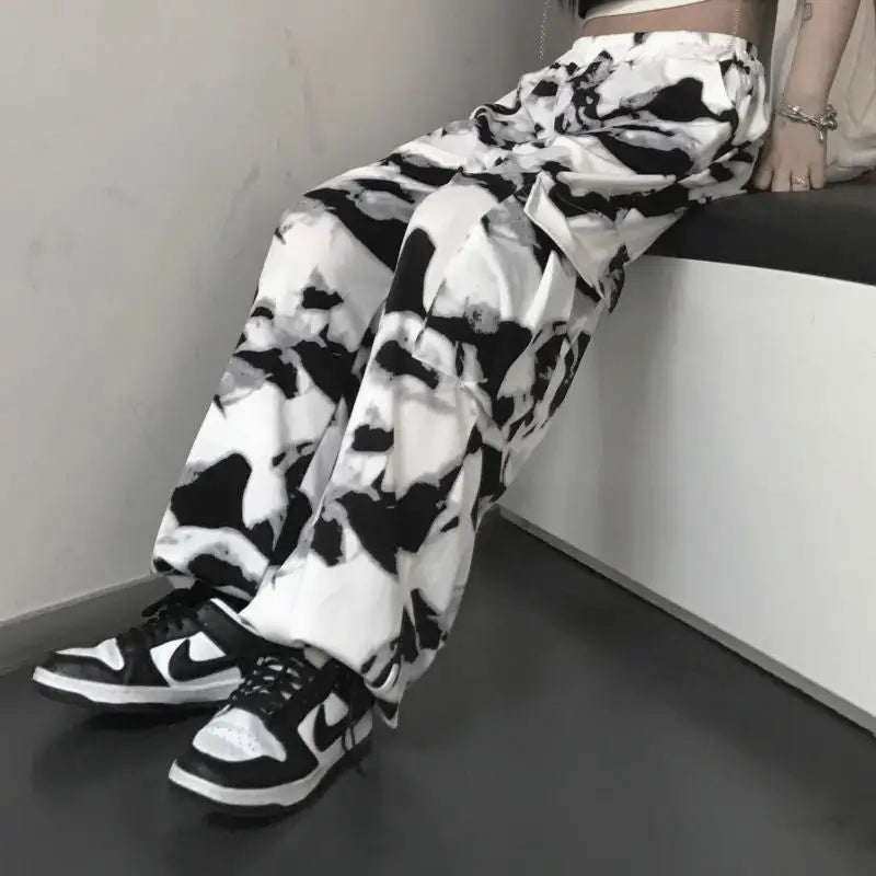 Cargo Tie Dye High Waisted Trousers Pants