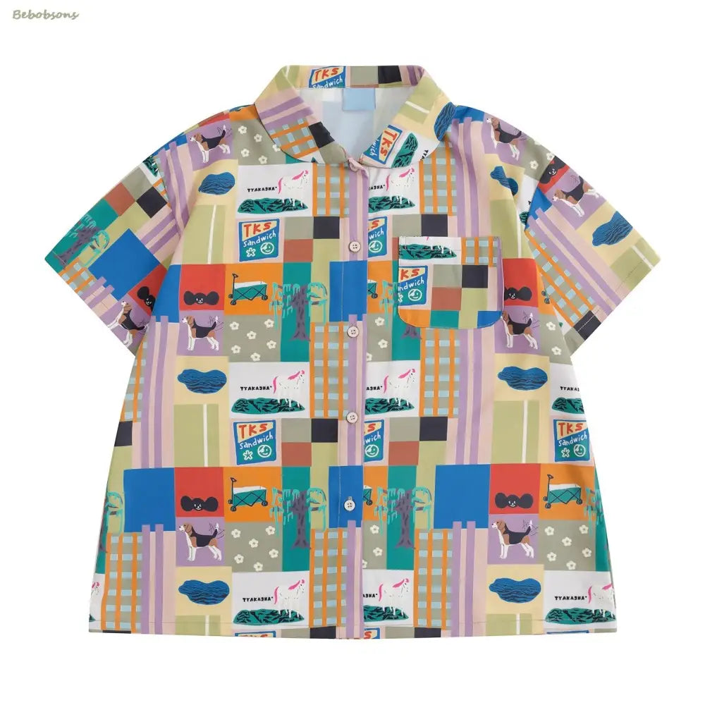 Cartoon and Letters Harajuku Shirt