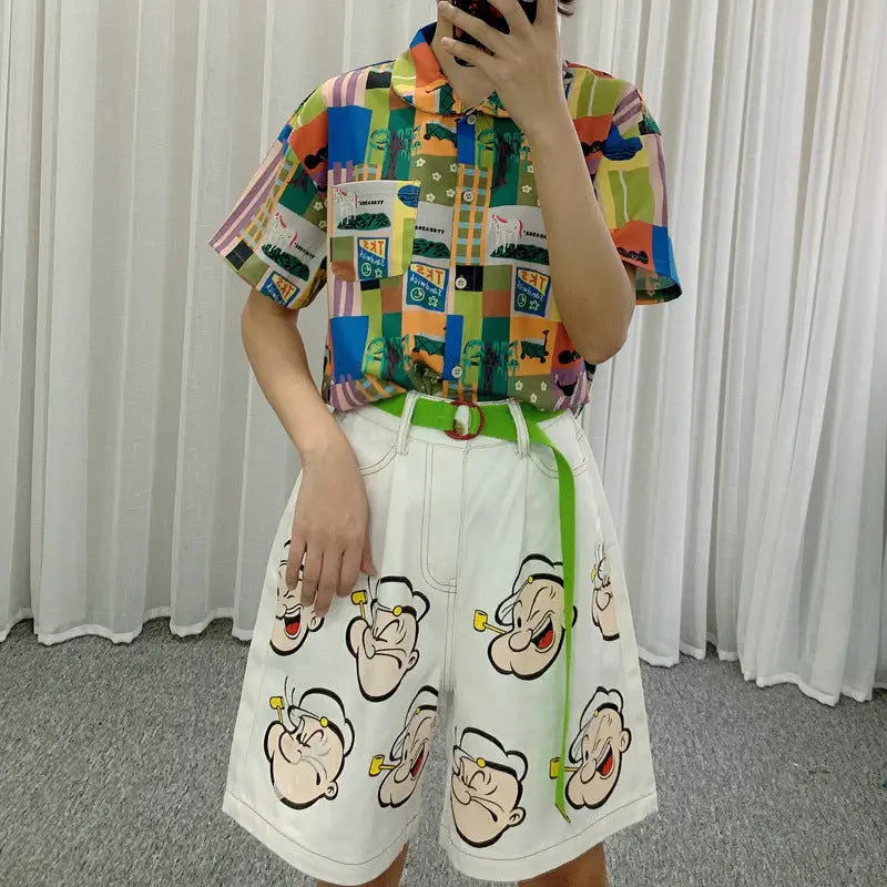 Cartoon and Letters Harajuku Shirt