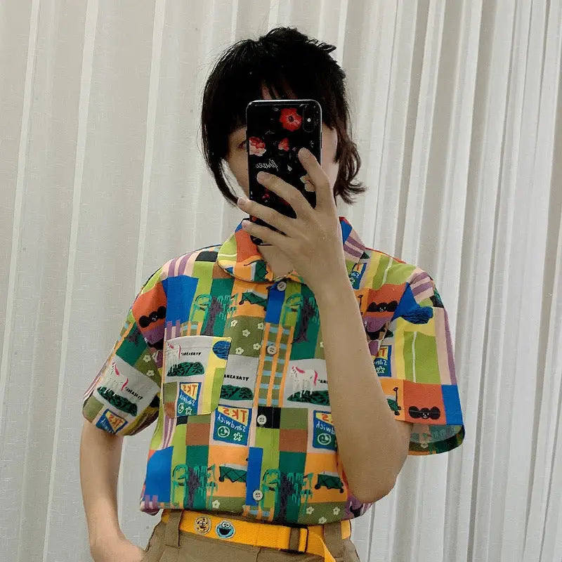 Cartoon and Letters Harajuku Shirt