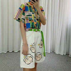 Cartoon and Letters Harajuku Shirt