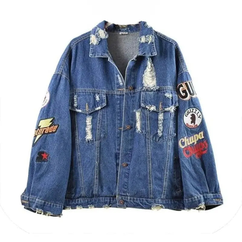 Cartoon Angel Loose Denim Jacket for Casual Wear