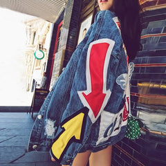 Cartoon Angel Loose Denim Jacket for Casual Wear