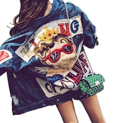 Cartoon Angel Loose Denim Jacket for Casual Wear