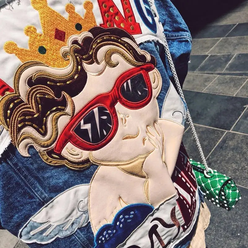 Cartoon Angel Loose Denim Jackets