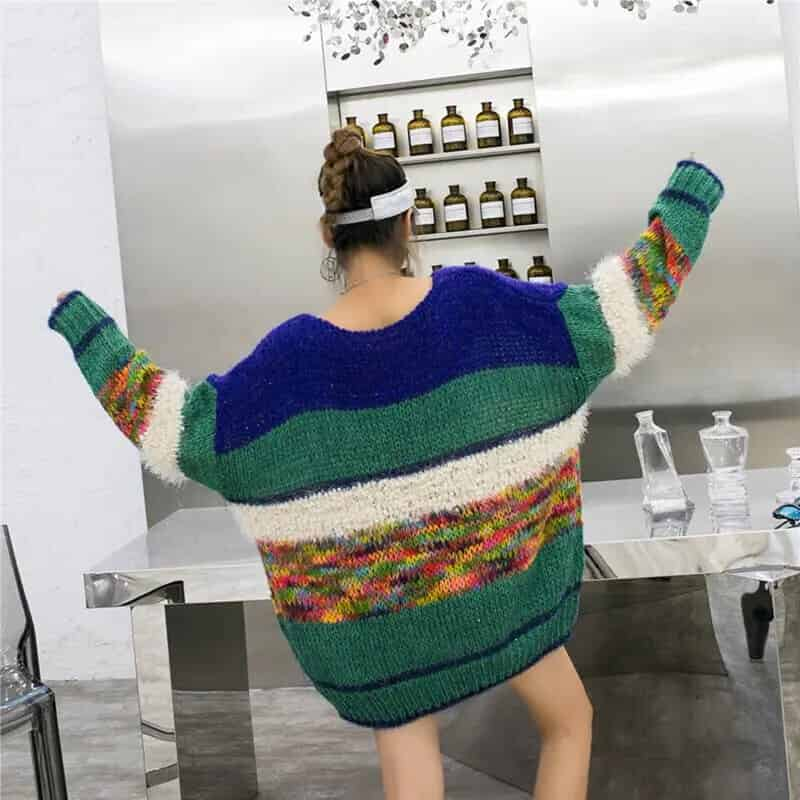 Cartoon Cat V-collar Knitted Oversize Sweater