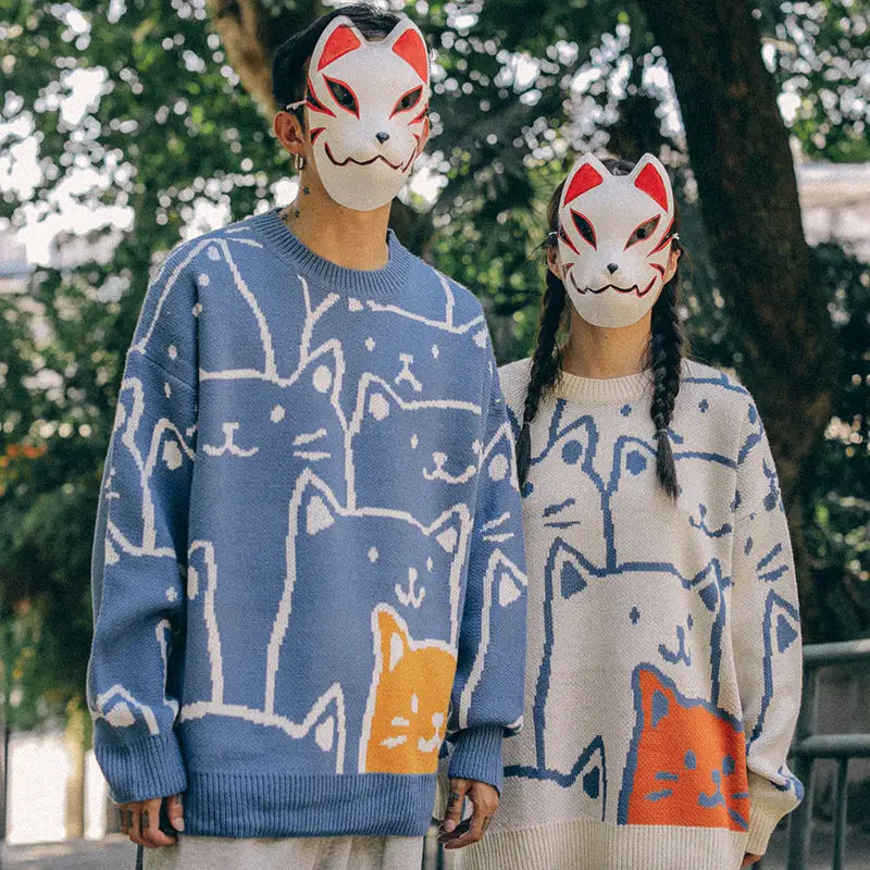 Cartoon Cats Knitted Sweater for Women