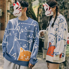 Cartoon Cats Knitted Sweater for Women