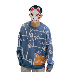 Cartoon Cats Knitted Sweater