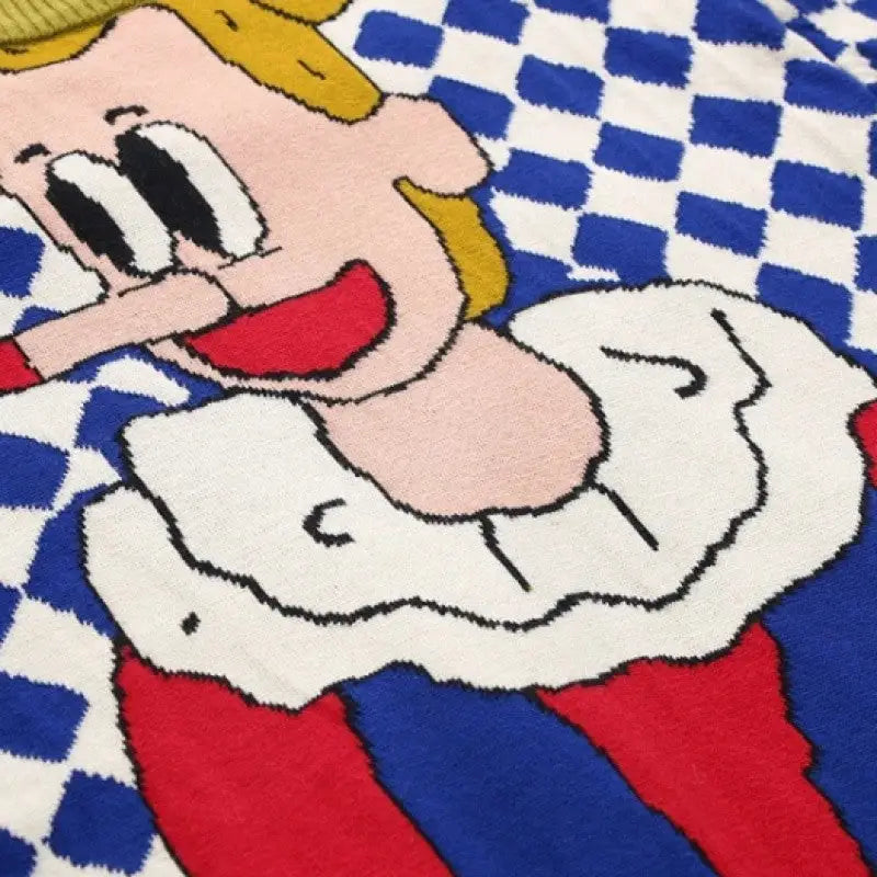 Cartoon Clown Knitted Sweater Cotton Round Neck One Size