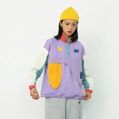 Cartoon Color Block Long Sleeve Patch Coat