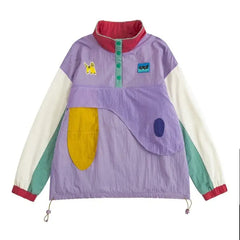 Cartoon Color Block Long Sleeve Patch Coat