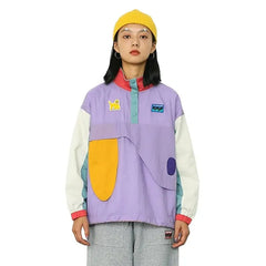 Cartoon Color Block Long Sleeve Patch Coat