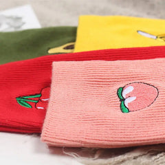 Cartoon Embroidery Fruits Socks