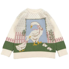Cartoon Goose Knitted Sweaters - Beige / One Size - Sweater