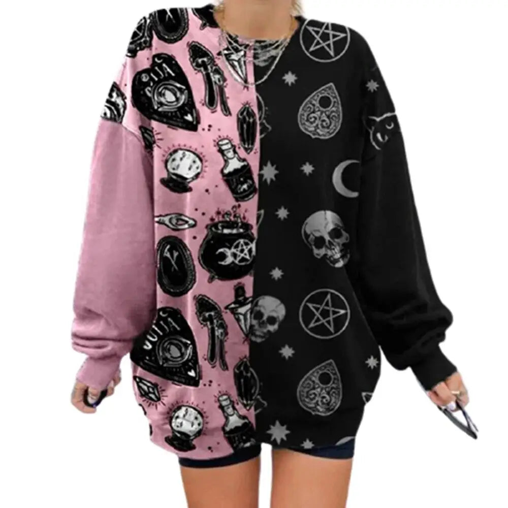 Cartoon Gothic Skull and Ouija Print Sweatshirt - SWEATSHIRT