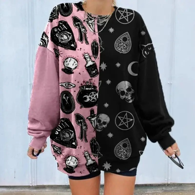 Cartoon Gothic Skull and Ouija Print Sweatshirt - SWEATSHIRT