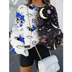 Cartoon Gothic Skull Ouija Print Sweatshirt White / S