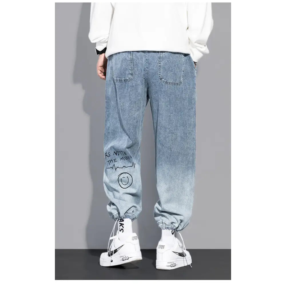 Cartoon Graffiti Drawstring Loose Straight Jeans