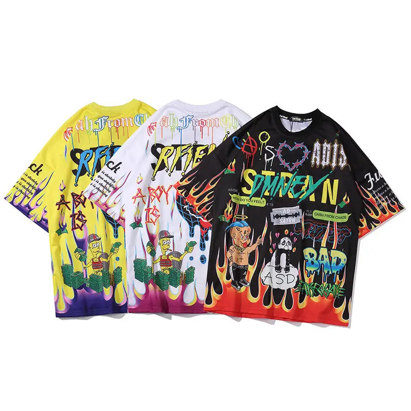 Cartoon Graffiti Print Hip Hop T-Shirt