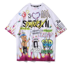 Cartoon Graffiti Print Hip Hop T-Shirt