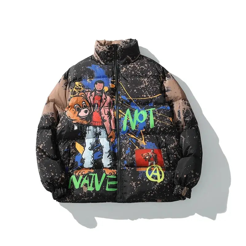 Cartoon Graffiti Windbreaker Harajuku Warm Coat