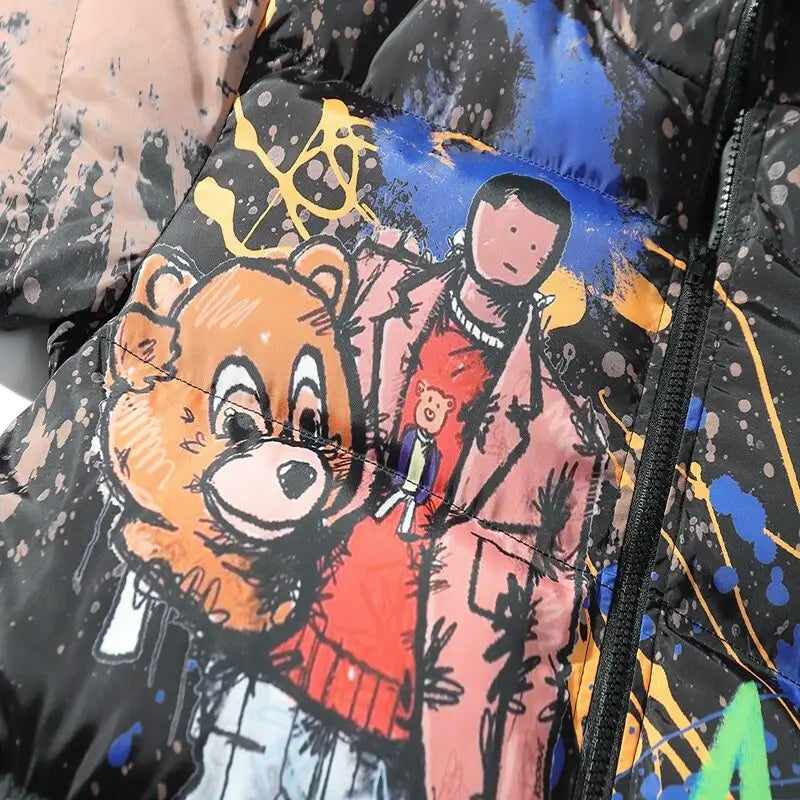 Cartoon Graffiti Windbreaker Harajuku Warm Coat - WINTER