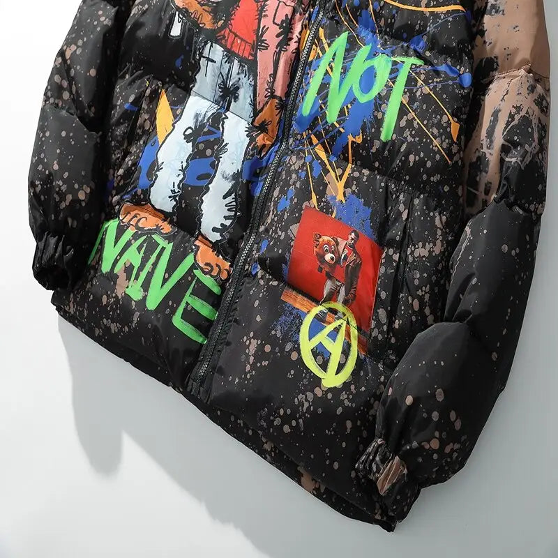 Cartoon Graffiti Windbreaker Harajuku Warm Coat - WINTER