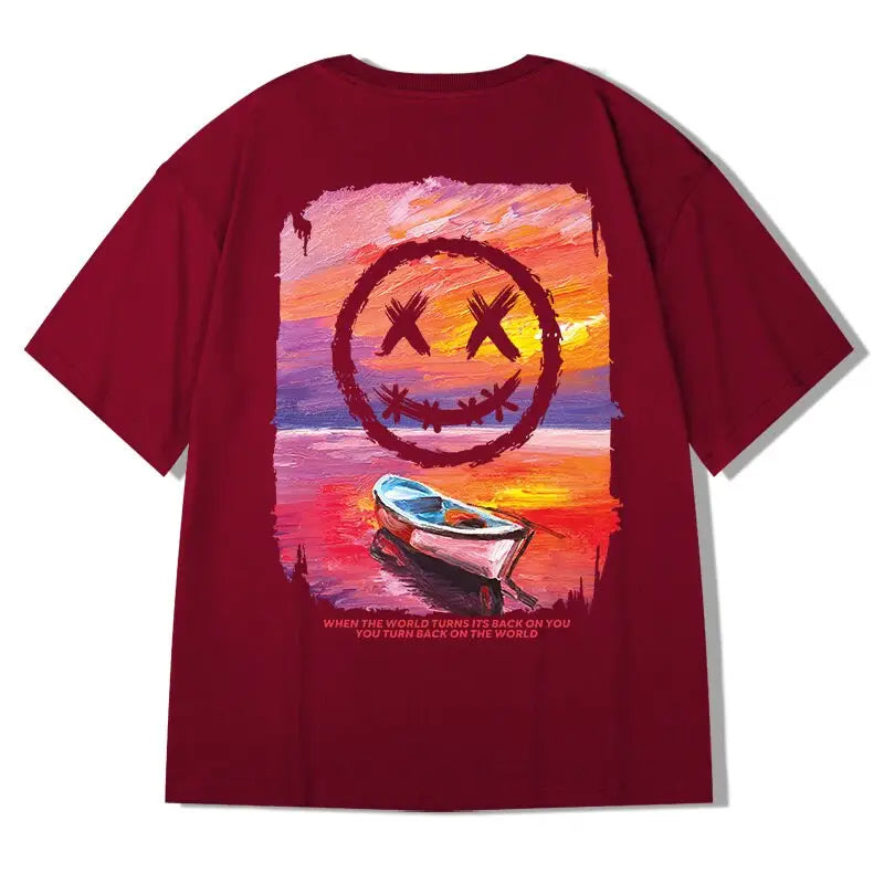 Cartoon Landscape Smile Oversized T-Shirt