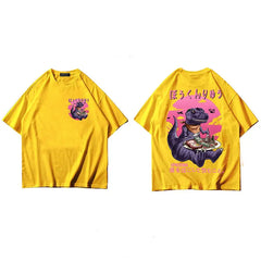 Cartoon Monster Dinosaur Eating Oversized T-Shirt