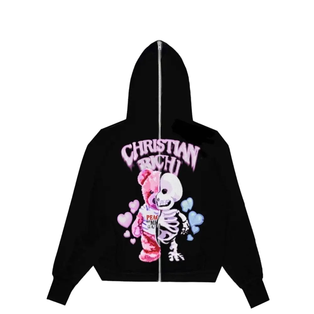 Cartoon Print Zip Up Hoodie 48 inches Length 51 Sleeve