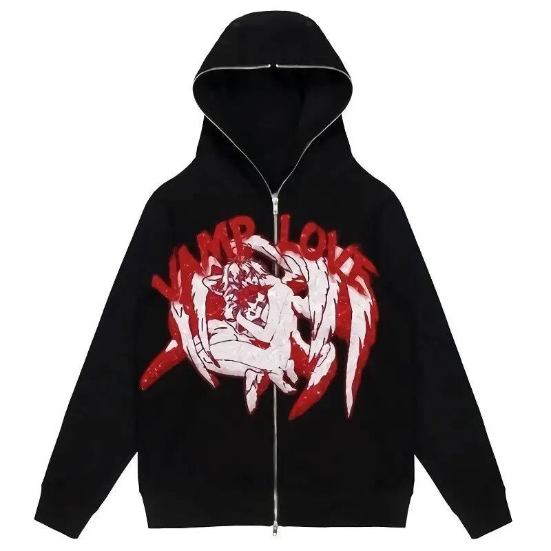 Cartoon Print Zip Up Hoodie 48 inches Length 51 Sleeve