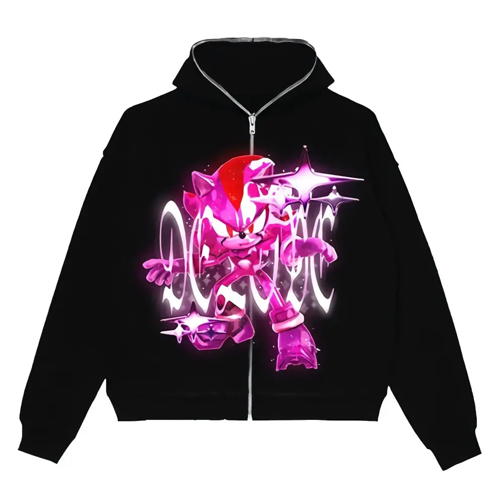 Cartoon Print Zip Up Hoodie 48 inches Length 51 Sleeve