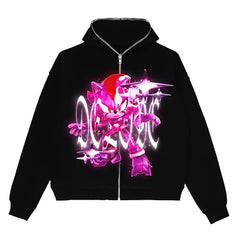 Cartoon Print Zip Up Hoodie 48 inches Length 51 Sleeve