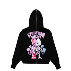 Cartoon Print Zip Up Jacket Hoodie