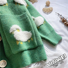 Cartoon Sheep V-Neck Button Sweater