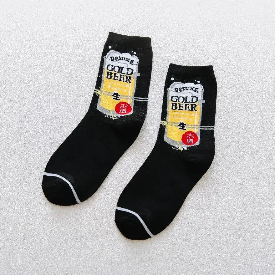Cartoon Socks - Black-Beer / One Size
