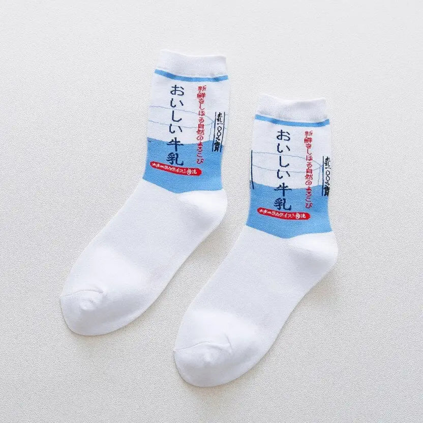 Cartoon Socks - White-Blue / One Size