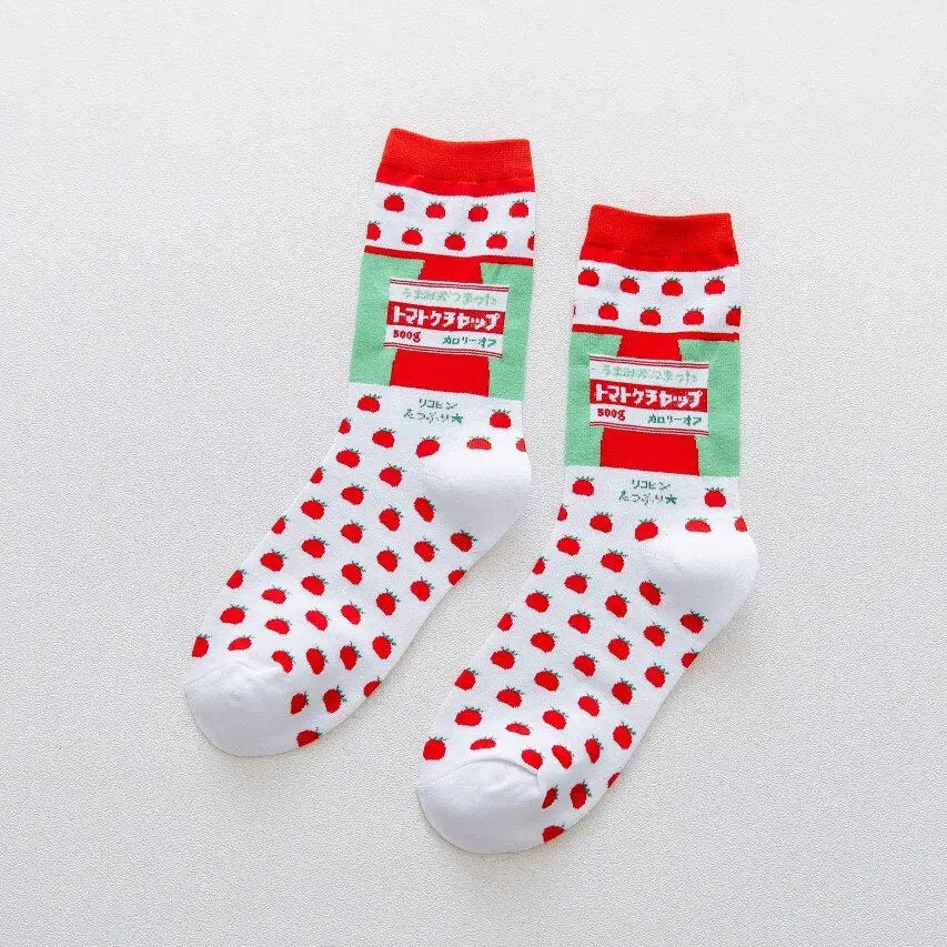 Cartoon Socks - White-Red-Green / One Size