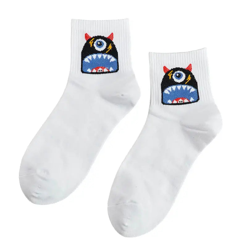 Cartoon Solid Color Cotton Socks White-Eye / One Size