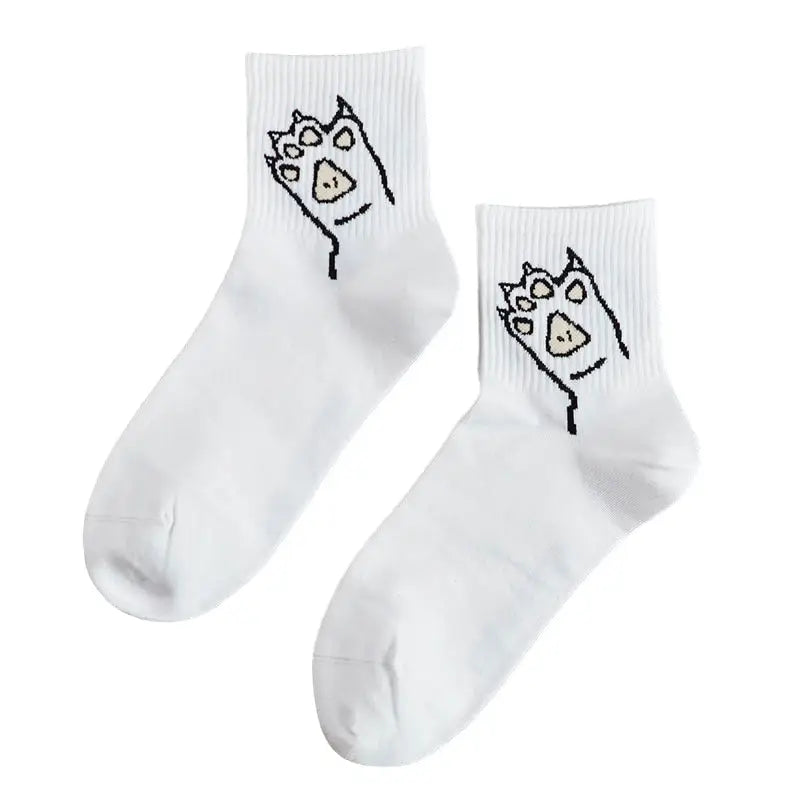 Cartoon Solid Color Socks - White-Bear / One Size