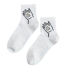 Cartoon Solid Color Socks - White-Bear / One Size