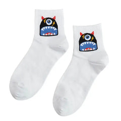 Cartoon Solid Color Socks - White-Eye / One Size