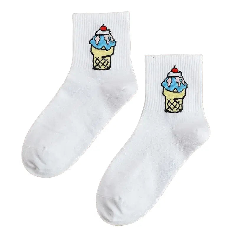 Cartoon Solid Color Socks - White-Ice Cream / One Size