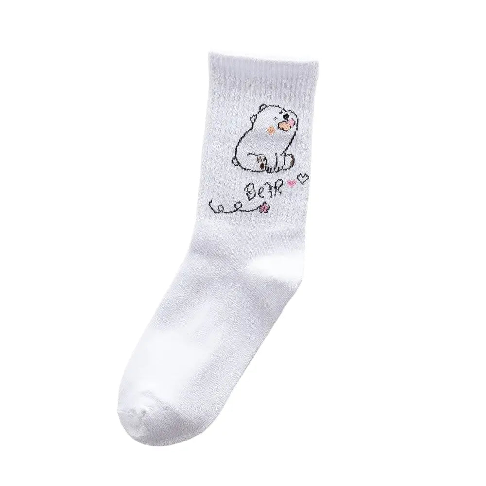 Cartoon White Socks Cotton Blend Cute Style White-Bear