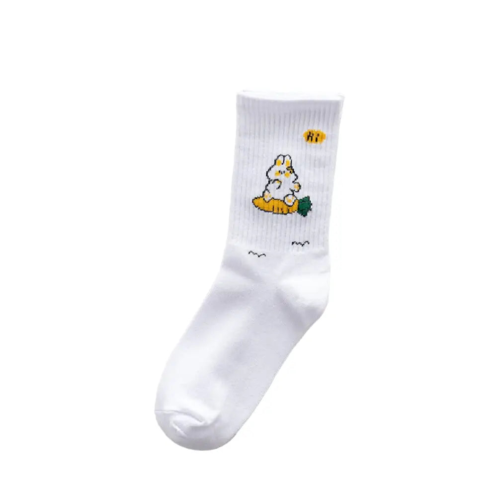 Cartoon White Socks Cotton Blend Cute Style Rabbit