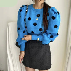 Cashmere Cotton Polka Dot Puff Sleeve Sweater